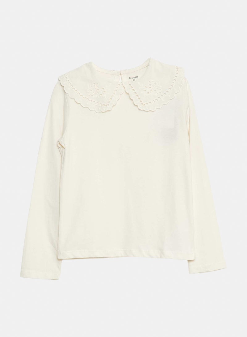 Kiabi Plain T-Shirt In Cotone Con Colletto Ricamato - Image 1